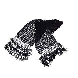 Black Crochet‎ Scarf Wrap Shawl Beaded Tassel Fringe Boho Festival Evening